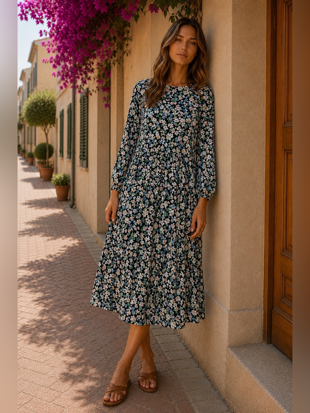 H&M Green Floral Midi Dress • size medium